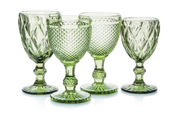 Different empty clean glasses isolated on white