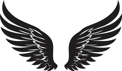 Fototapeta premium Black silhouette of two angel wings with detailed feathers. Vector illustration