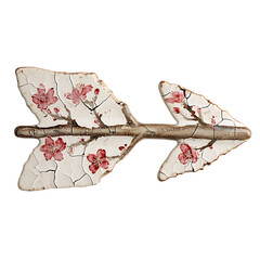 A Cracked Ceramic Arrow with Japanese Cherry Blossom Isolated on Transparent Background