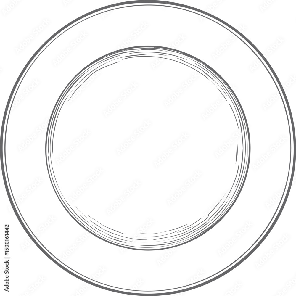 Poster simple monochrome illustration of a plate with circular patterns. vector illustration in sketch styl