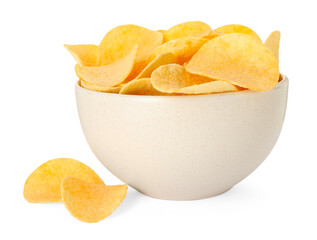 Tasty chips in bowl isolated on white
