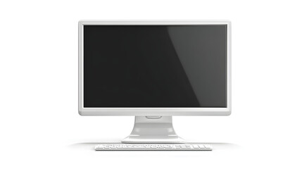Fototapeta premium Sleek white desktop monitor with a modern keyboard, perfect for home or office use.