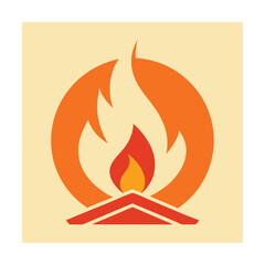 Stylized illustration of a campfire flame in a geometric modern flat design