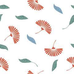 Seamless pattern with leaves on white background.
