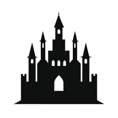 Obraz premium Silhouette of a medieval castle in black color isolated on a white background