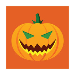 Halloween illustration of a spooky jack o lantern pumpkin with green eyes and a grinning mouth