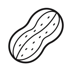 Simple black and white line art illustration of a peanut isolated on white background
