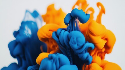 Vivid Blue and Orange Swirls of Ink in Water Creating Abstract Art