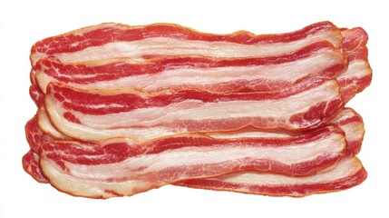 Realistic Render of Raw Bacon Lying Flat on a White Background