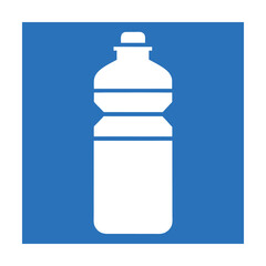 Minimalist vector illustration of a white plastic water bottle on a blue background