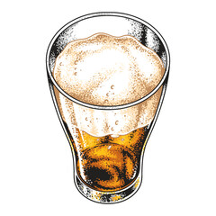 Refreshing beer in a glass with frothy top