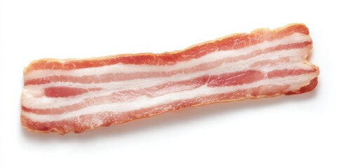 Raw Vertical Single Bacon Strip with Detailed Fat and Texture