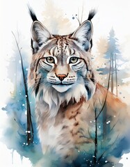 Obraz premium Luchs im Aquarell – wild und elegant in zarten Farben