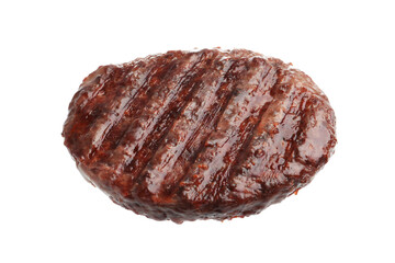 One delicious hamburger patty isolated on white