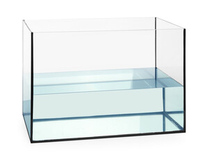 Glass aquarium with water isolated on white