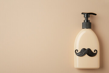 Obraz premium cosmetic bottle with mustache, copy space, men's care and spa concept