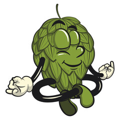 vintage hops vektor illustration mascot character meditating, work of hand drawn