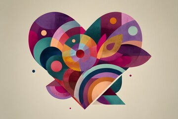 Colorful heart with a rainbow of colors and a few circles. The heart is surrounded by a white background