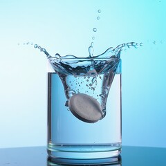 Ice Cube Dropping into Glass of Water with Splash Effect