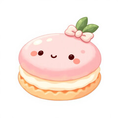 Cute Macaron Cartoon Character with Blush and Bow