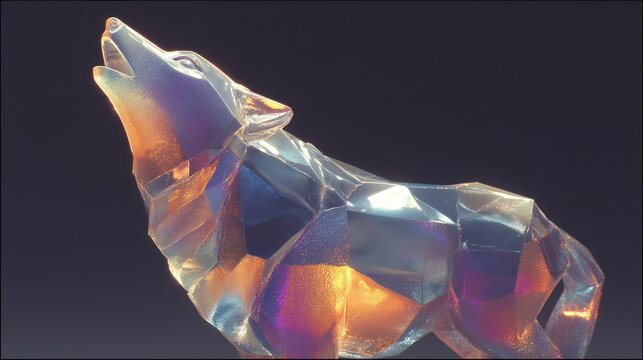 Crystal wolf howling, dark background, art, decor - Powered by Adobe