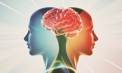 Human Brain with Dual Heads and Neural Connections Concept