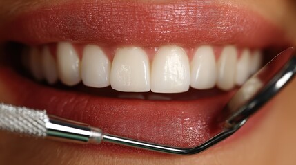 Dentist examining healthy teeth, close-up, clinic