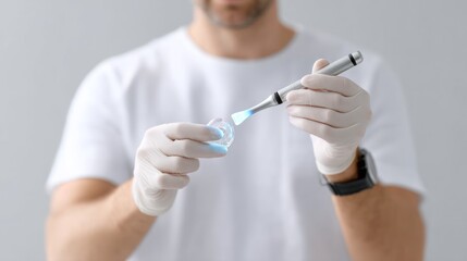 Dentist prepares teeth whitening gel in clinic