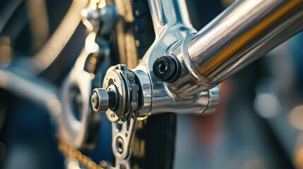 Close-up view of a bicycle frame's metallic components.