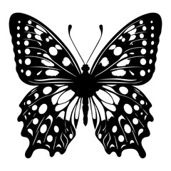 Black and white silhouette of a tropical butterfly on a white isolated background. Vector graphics. EPS.