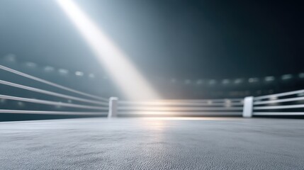 Empty boxing ring, arena spotlight, night fight