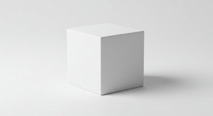 Perfect white geometric cube on light background with soft shadow. Minimalist 3D shape. Mathematical precision concept. Clean architectural and product design element