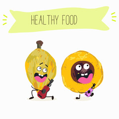 Fototapeta premium lucuma fruit cute funny cheerful characters with different poses and emotions. Vector hand drawnvector illistration.