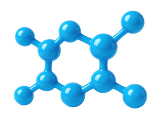 Detailed 3D Model of a Benzene Molecule Structure Featuring Blue Spheres Representing Carbon Atoms and Bonds, Isolated on Transparent and White Background