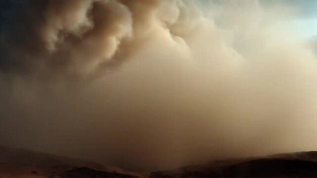 Massive Sandstorm Rolling Across Desert Landscape Toward Remote Settlement
