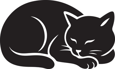 Sleeping cat vector design, relaxed feline silhouette