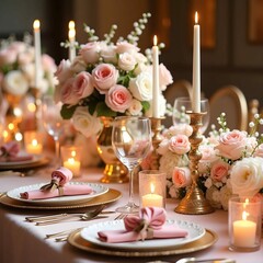 Elegant banquet table arrangement's and beautiful flowers on the table