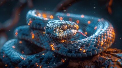 Fiery Serpent Coiled, Forest Inferno, Mystical Wildlife