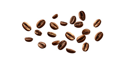 Obraz premium Roasted Coffee Beans Falling on Transparent Background - Aromatic Coffee Concept