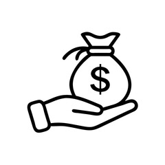 Hand Holding Money Bag Money Savings Outline Icons