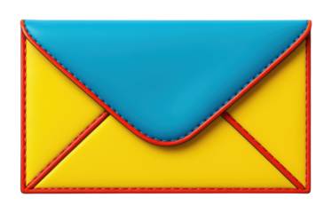 Colorful Geometric Envelope-Shaped Leather Wallet with Blue, Yellow, and Red Accents, Stylish and Modern Fashion Accessory, Isolated on Transparent and White Background