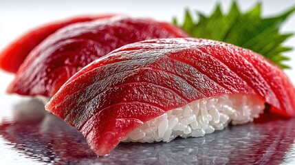 Fresh Tuna Sushi, Restaurant, Close-up, Garnish, Food Photography