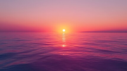 Fototapeta premium Beautiful sunset over the ocean with a pink and orange sky. The water is calm