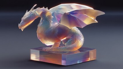 Glass dragon figurine, studio shot, iridescent, fantasy