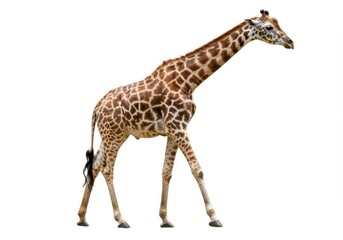 Fototapeta premium Giraffe walking isolated on white background