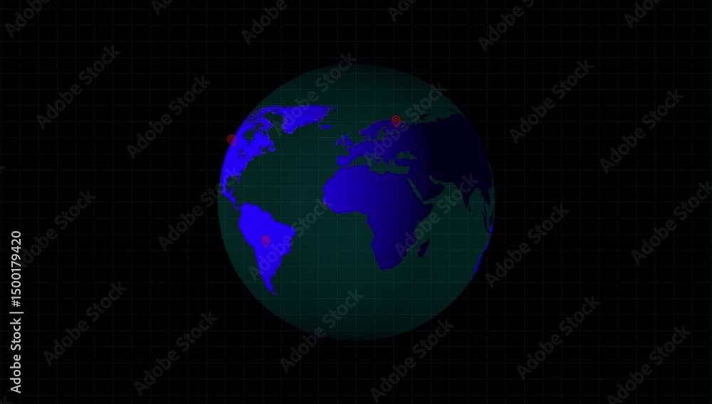 Poster gps map navigation icon animation on transparent background. location pin pointer on earth surface. 