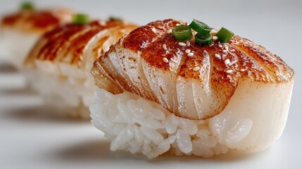 Grilled Scallops Sushi Restaurant Dish Closeup