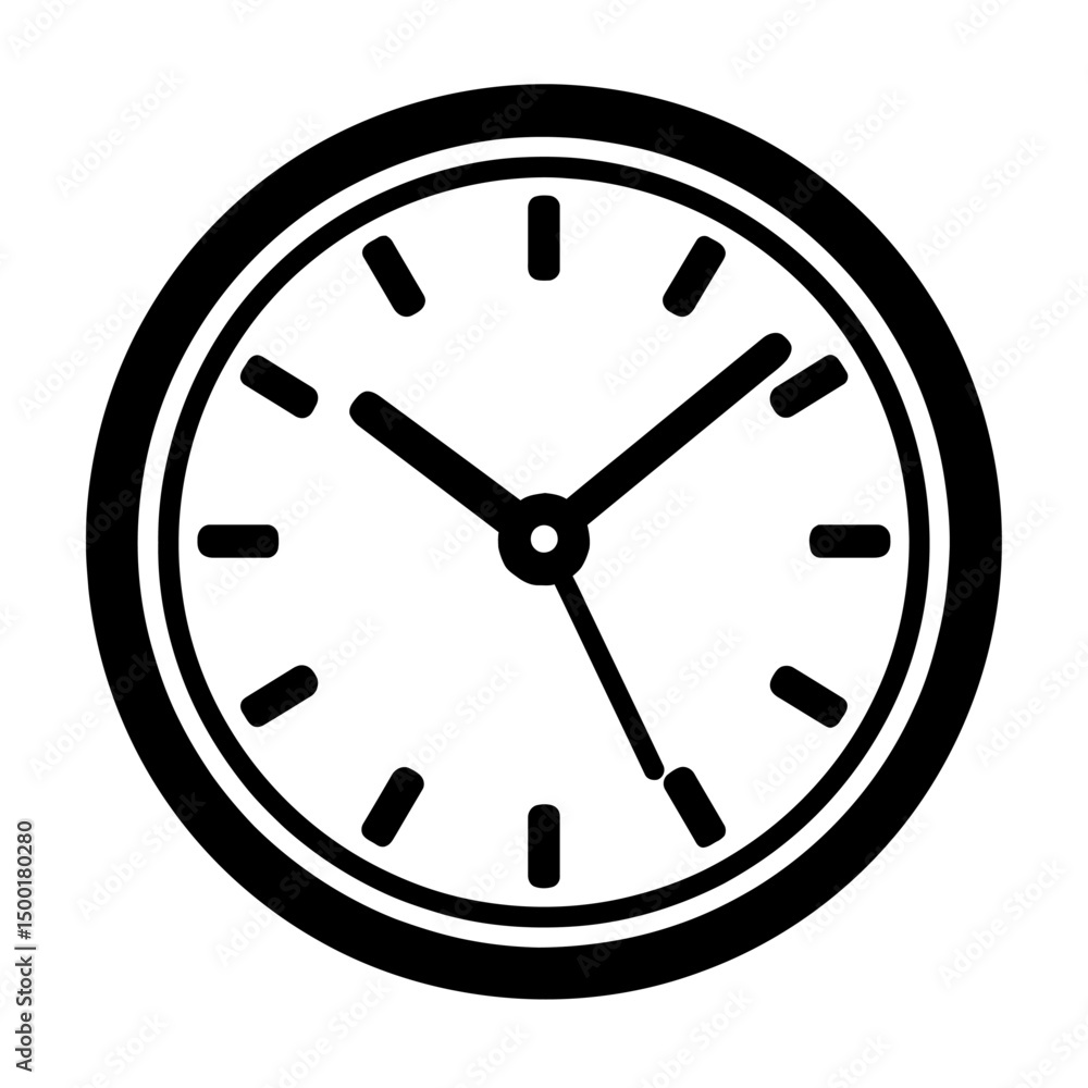 Poster simple black and white clock outline icon for time and scheduling concepts