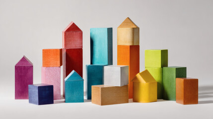 Obraz premium A vibrant display of colorful wooden blocks, creating an imaginative cityscape.