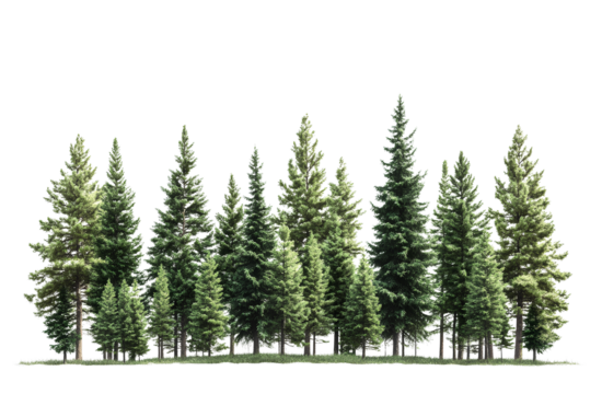  Photorealistic, pixelated pine forest on a white background, with a transparent PNG format and the trees cut out.  